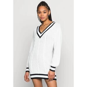 Hollister White + Black Varsity V Neck Country Club Sweater Dress XS Preppy